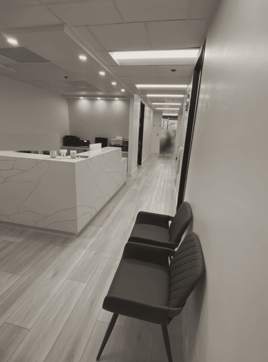 Reception and hallway at N2 Dental Implant Center in Burbank
